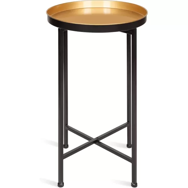 Kate and Laurel Celia Round Foldable Tray Accent Table 14quot x 14quot x 2575quot Black and Gold Modern Minimalist Design and Detachable Magnetic Tabletop