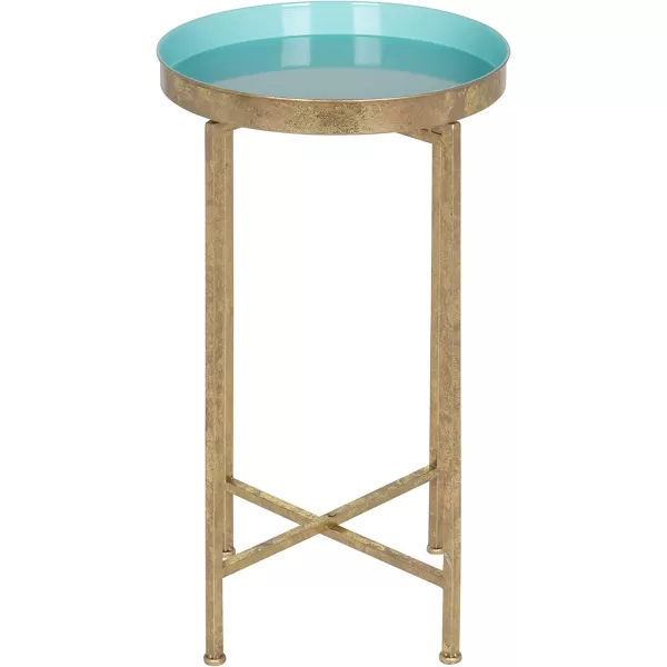 Kate and Laurel Celia Round Foldable Tray Accent Table 14quot x 14quot x 2575quot Light Teal and Gold Modern Minimalist Design and Magnetic Tabletop