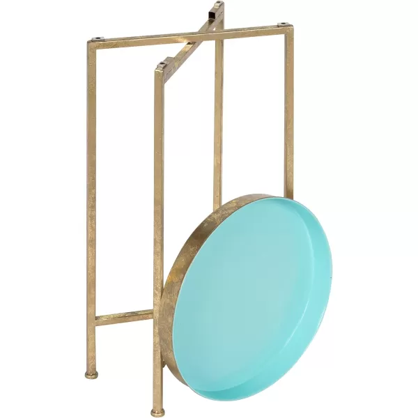 Kate and Laurel Celia Round Foldable Tray Accent Table 14quot x 14quot x 2575quot Light Teal and Gold Modern Minimalist Design and Magnetic Tabletop