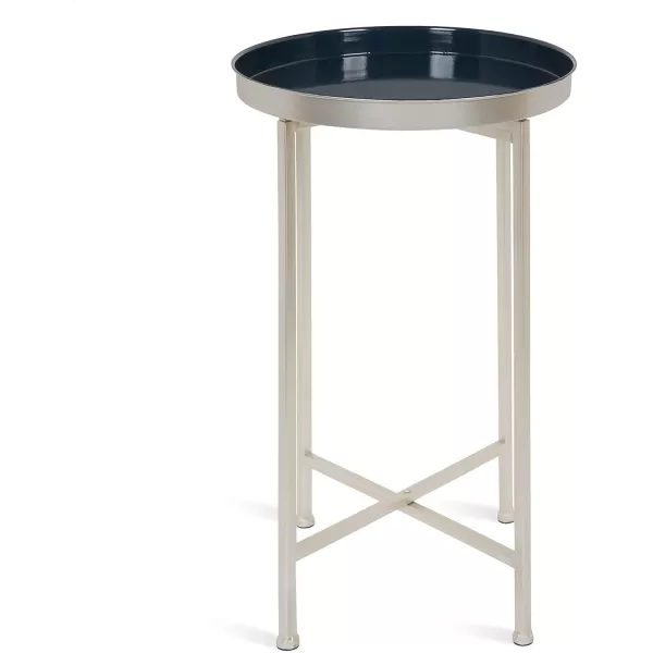 Kate and Laurel Celia Round Foldable Tray Accent Table 14quot x 14quot x 2575quot Navy and Silver Modern Minimalist Design and Magnetic Detachable Tabletop