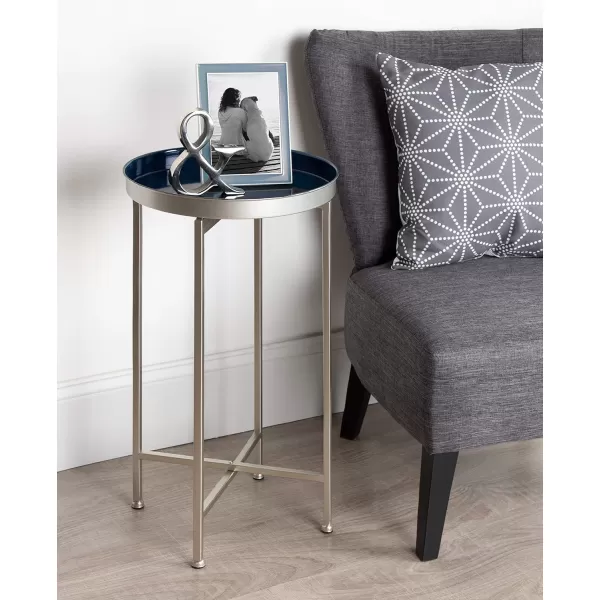 Kate and Laurel Celia Round Foldable Tray Accent Table 14quot x 14quot x 2575quot Navy and Silver Modern Minimalist Design and Magnetic Detachable Tabletop