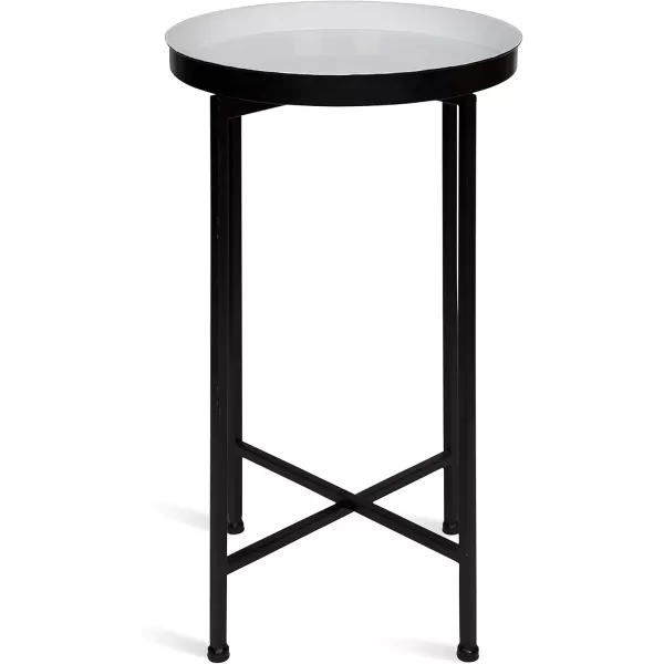 Kate and Laurel Celia Round Foldable Tray Accent Table 14quot x 14quot x 2575quot White and Black Modern Minimalist Design and Detachable Magnetic Tabletop