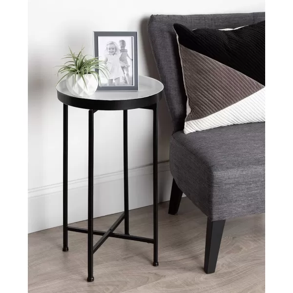 Kate and Laurel Celia Round Foldable Tray Accent Table 14quot x 14quot x 2575quot White and Black Modern Minimalist Design and Detachable Magnetic Tabletop