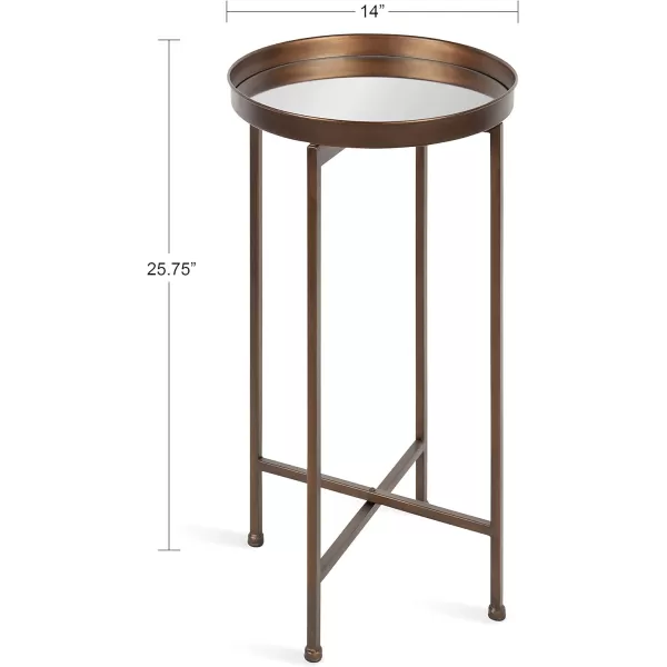 Kate and Laurel Celia Round Metal Foldable Accent Table with Mirror Tray Top Bronze