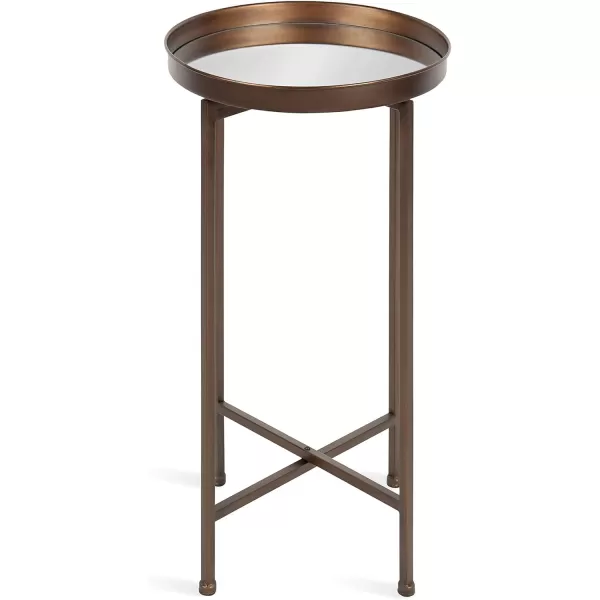 Kate and Laurel Celia Round Metal Foldable Accent Table with Mirror Tray Top Bronze