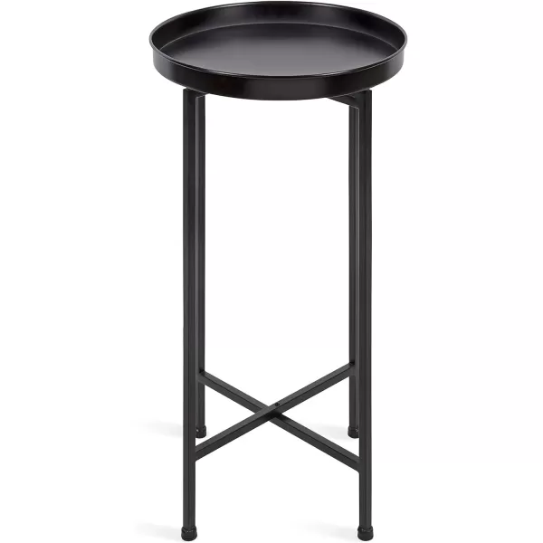 Kate and Laurel Celia Round Metal Foldable Accent Table with Tray Top Black
