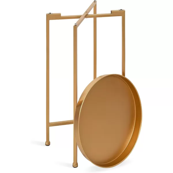 Kate and Laurel Celia Round Metal Foldable Accent Table with Tray Top Gold