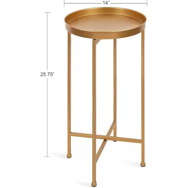 Kate and Laurel Celia Round Metal Foldable Accent Table with Tray Top Gold