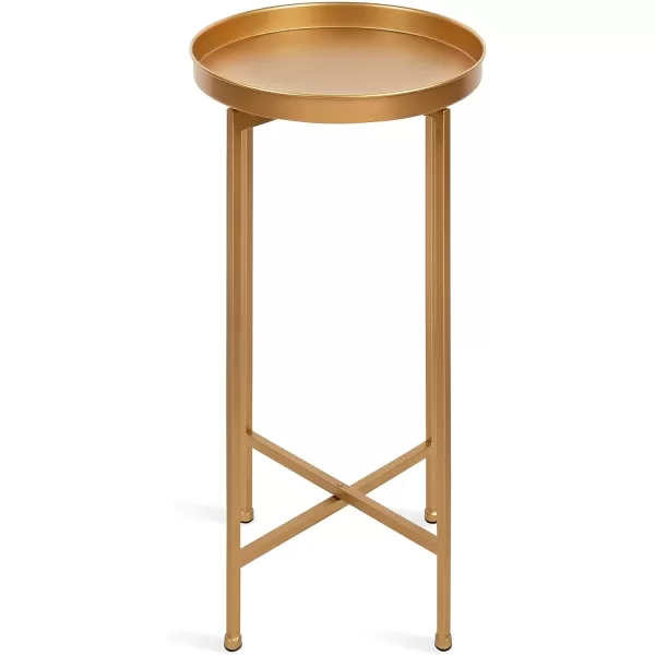 Kate and Laurel Celia Round Metal Foldable Accent Table with Tray Top Gold