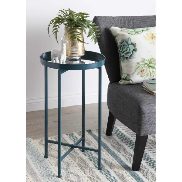 Kate and Laurel Celia Round Metal Foldable Tray Accent Table 14quot x 14quot x 2575quot Black and Silver Modern Minimalist Design and Magnetic TabletopTeal