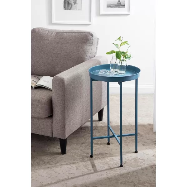 Kate and Laurel Celia Round Metal Foldable Tray Accent Table 14quot x 14quot x 2575quot Black and Silver Modern Minimalist Design and Magnetic TabletopBlue