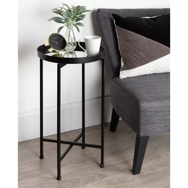 Kate and Laurel Celia Round Metal Foldable Tray Accent Table 14quot x 14quot x 2575quot Black and Silver Modern Minimalist Design and Magnetic TabletopBlackMirror