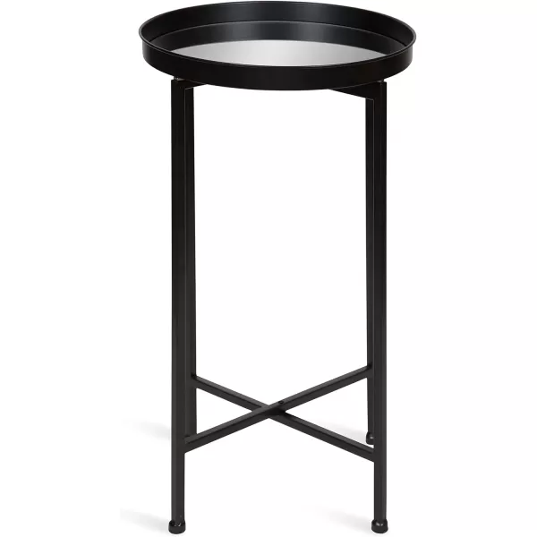 Kate and Laurel Celia Round Metal Foldable Tray Accent Table 14quot x 14quot x 2575quot Black and Silver Modern Minimalist Design and Magnetic TabletopBlackMirror