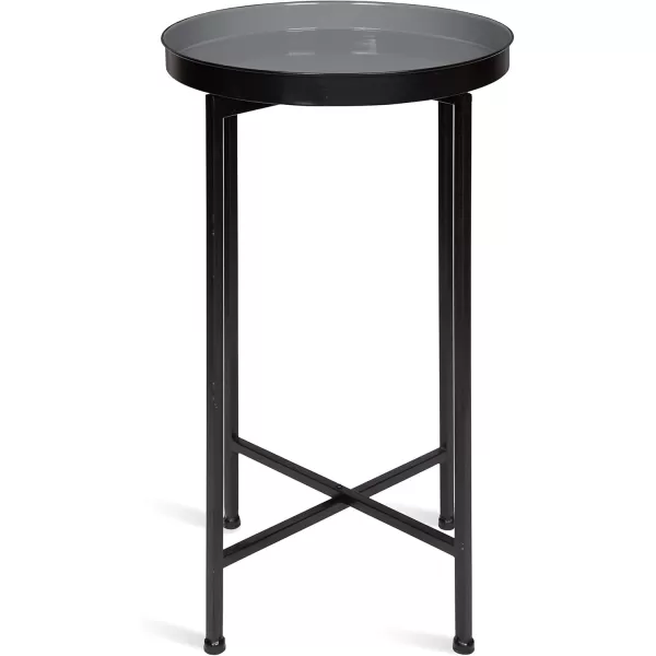 Kate and Laurel Celia Round Metal Foldable Tray Accent Table 14quot x 14quot x 2575quot Black and Silver Modern Minimalist Design and Magnetic TabletopBlackGray