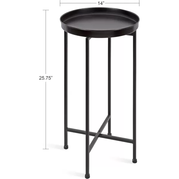 Kate and Laurel Celia Round Metal Foldable Tray Accent Table 14quot x 14quot x 2575quot Black and Silver Modern Minimalist Design and Magnetic TabletopBlack