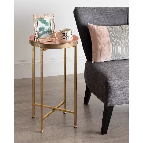 Kate and Laurel Celia Round Metal Foldable Tray Accent Table 14quot x 14quot x 2575quot Black and Silver Modern Minimalist Design and Magnetic TabletopGoldPink