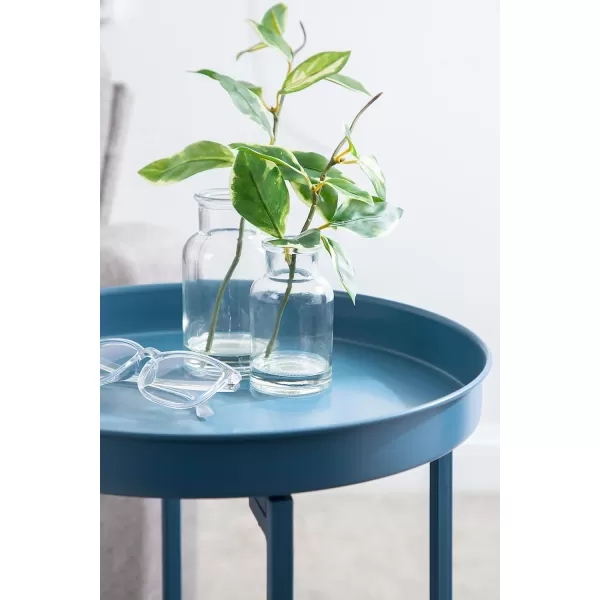 Kate and Laurel Celia Round Metal Foldable Tray Accent Table 14quot x 14quot x 2575quot Black and Silver Modern Minimalist Design and Magnetic TabletopBlue