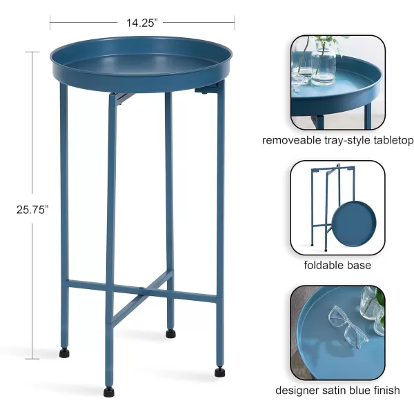 Kate and Laurel Celia Round Metal Foldable Tray Accent Table 14quot x 14quot x 2575quot Black and Silver Modern Minimalist Design and Magnetic TabletopBlue