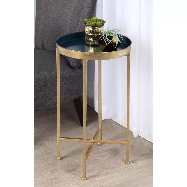 Kate and Laurel Celia Round Metal Foldable Tray Accent Table 14quot x 14quot x 2575quot Black and Silver Modern Minimalist Design and Magnetic TabletopGoldNavy Blue