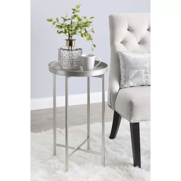 Kate and Laurel Celia Round Metal Foldable Tray Accent Table 14quot x 14quot x 2575quot Black and Silver Modern Minimalist Design and Magnetic TabletopSilver