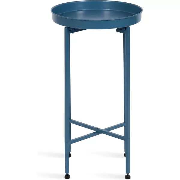 Kate and Laurel Celia Round Metal Foldable Tray Accent Table 14quot x 14quot x 2575quot Black and Silver Modern Minimalist Design and Magnetic TabletopBlue