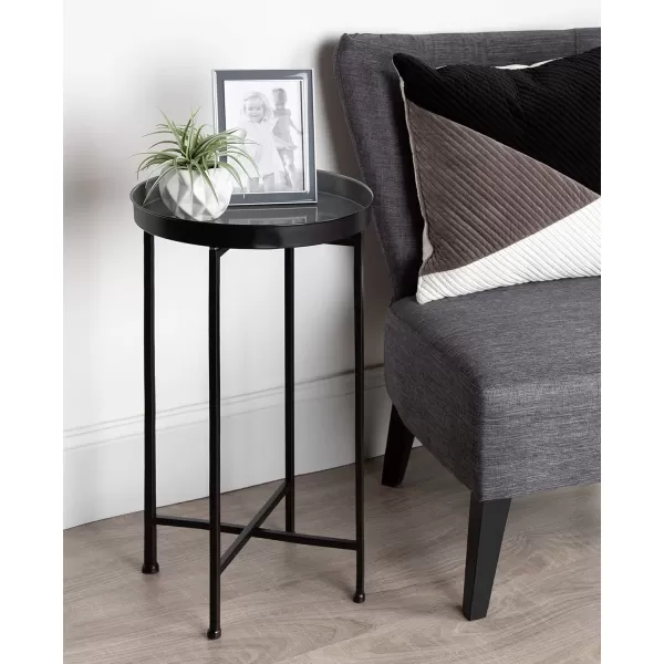 Kate and Laurel Celia Round Metal Foldable Tray Accent Table 14quot x 14quot x 2575quot Black and Silver Modern Minimalist Design and Magnetic TabletopBlackGray