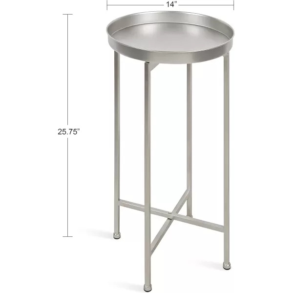 Kate and Laurel Celia Round Metal Foldable Tray Accent Table 14quot x 14quot x 2575quot Black and Silver Modern Minimalist Design and Magnetic TabletopSilver