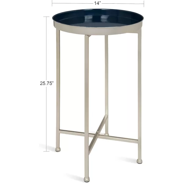 Kate and Laurel Celia Round Metal Foldable Tray Accent Table 14quot x 14quot x 2575quot Black and Silver Modern Minimalist Design and Magnetic TabletopSilverNavy Blue