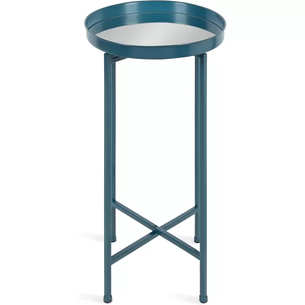 Kate and Laurel Celia Round Metal Foldable Tray Accent Table 14quot x 14quot x 2575quot Black and Silver Modern Minimalist Design and Magnetic TabletopTeal