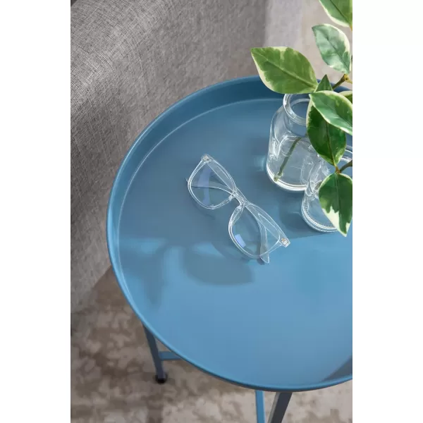 Kate and Laurel Celia Round Metal Foldable Tray Accent Table 14quot x 14quot x 2575quot Black and Silver Modern Minimalist Design and Magnetic TabletopBlue