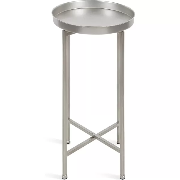 Kate and Laurel Celia Round Metal Foldable Tray Accent Table 14quot x 14quot x 2575quot Black and Silver Modern Minimalist Design and Magnetic TabletopSilver