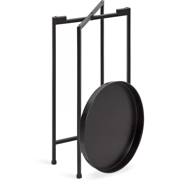 Kate and Laurel Celia Round Metal Foldable Tray Accent Table 14quot x 14quot x 2575quot Black and Silver Modern Minimalist Design and Magnetic TabletopBlack