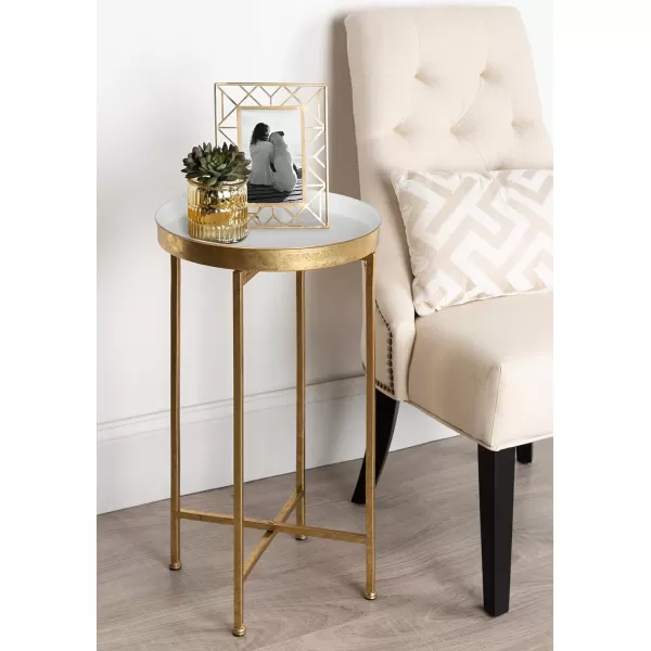 Kate and Laurel Celia Round Metal Foldable Tray Accent Table 14quot x 14quot x 2575quot Black and Silver Modern Minimalist Design and Magnetic TabletopGoldWhite