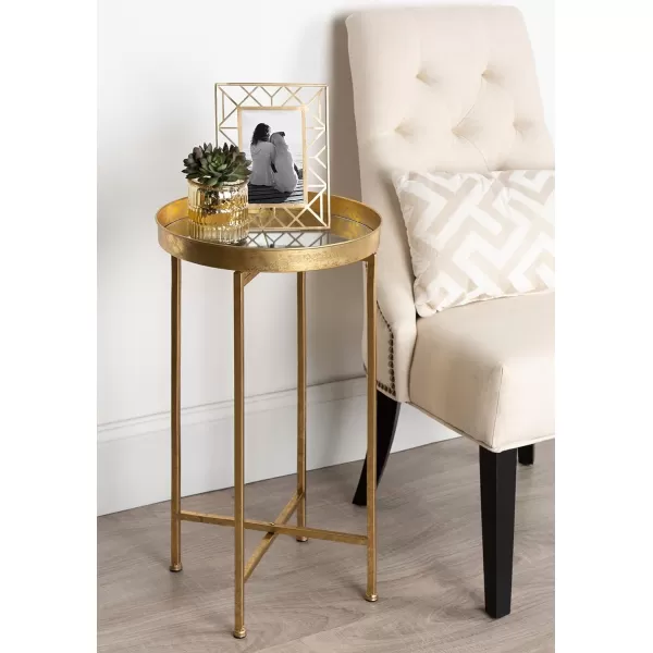 Kate and Laurel Celia Round Metal Foldable Tray Accent Table 14quot x 14quot x 2575quot Black and Silver Modern Minimalist Design and Magnetic TabletopGoldMirror