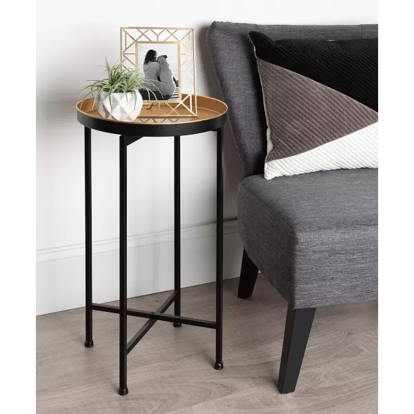 Kate and Laurel Celia Round Metal Foldable Tray Accent Table 14quot x 14quot x 2575quot Black and Silver Modern Minimalist Design and Magnetic TabletopBlackGold