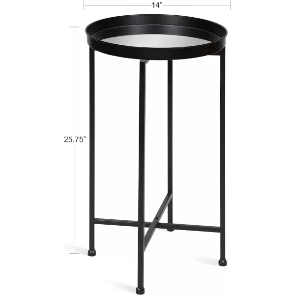 Kate and Laurel Celia Round Metal Foldable Tray Accent Table 14quot x 14quot x 2575quot Black and Silver Modern Minimalist Design and Magnetic TabletopBlackMirror