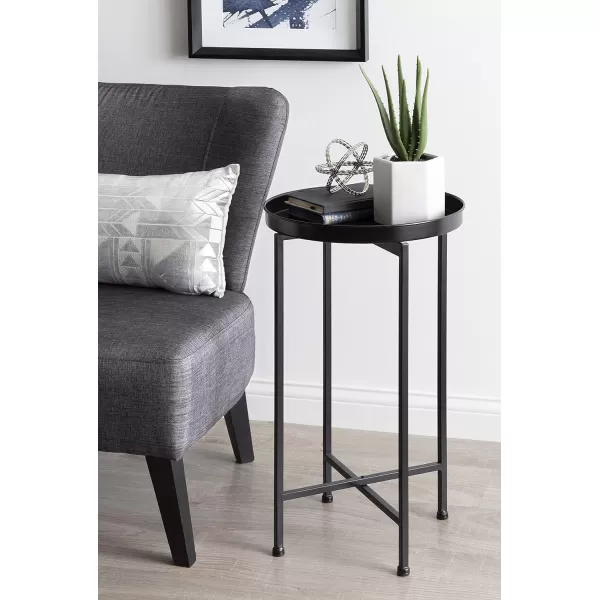 Kate and Laurel Celia Round Metal Foldable Tray Accent Table 14quot x 14quot x 2575quot Black and Silver Modern Minimalist Design and Magnetic TabletopBlack