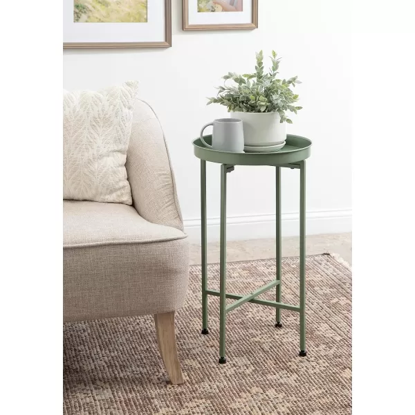 Kate and Laurel Celia Round Metal Foldable Tray Accent Table 14quot x 14quot x 2575quot Black and Silver Modern Minimalist Design and Magnetic TabletopGreen