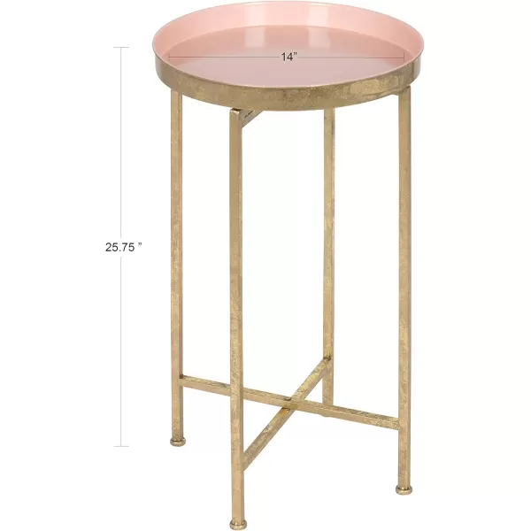 Kate and Laurel Celia Round Metal Foldable Tray Accent Table 14quot x 14quot x 2575quot Black and Silver Modern Minimalist Design and Magnetic TabletopGoldPink