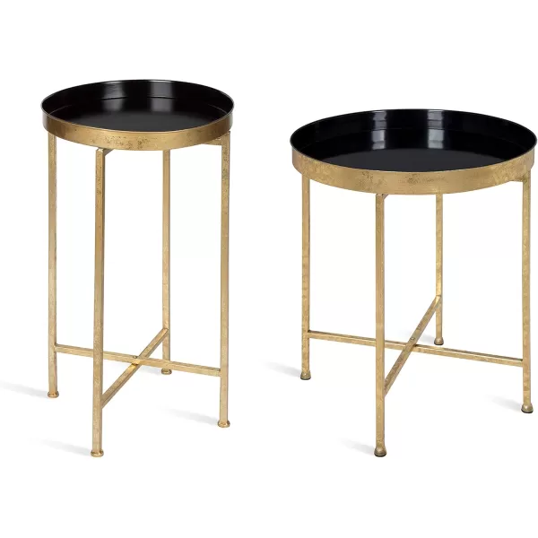 Kate and Laurel Celia Round Metal Foldable Tray Accent Table 14quot x 14quot x 2575quot Black and Silver Modern Minimalist Design and Magnetic TabletopGoldBlack