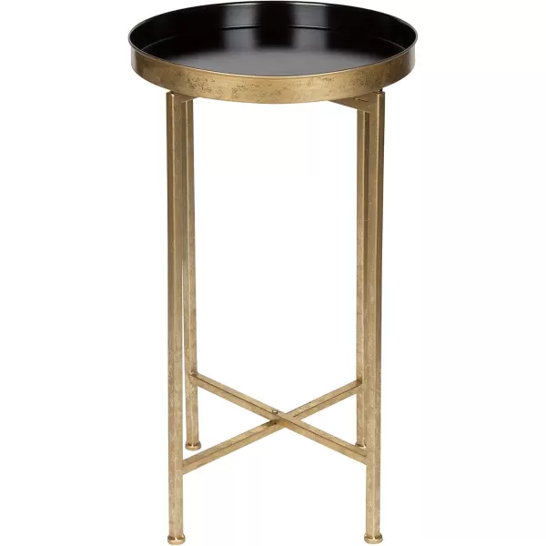 Kate and Laurel Celia Round Metal Foldable Tray Accent Table 14quot x 14quot x 2575quot Black and Silver Modern Minimalist Design and Magnetic TabletopGoldBlack