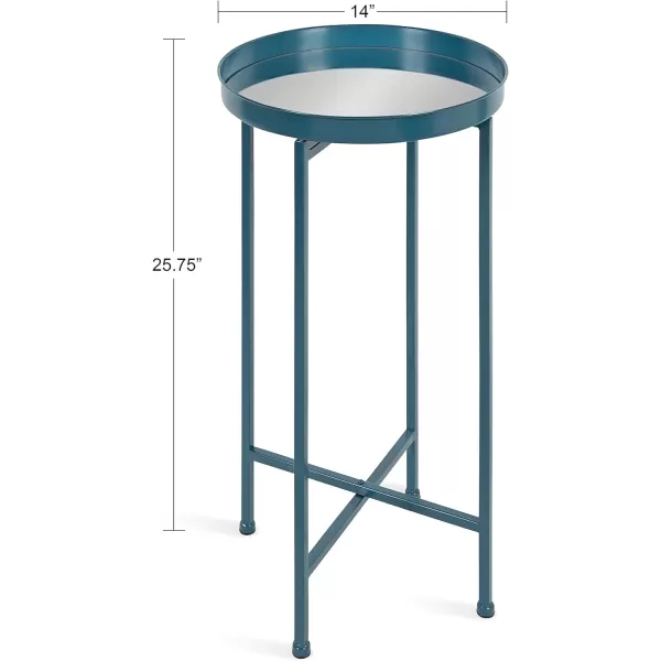 Kate and Laurel Celia Round Metal Foldable Tray Accent Table 14quot x 14quot x 2575quot Black and Silver Modern Minimalist Design and Magnetic TabletopTeal