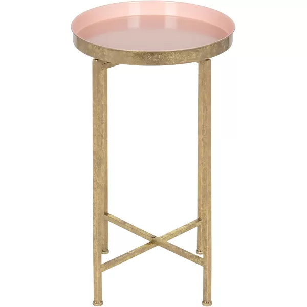 Kate and Laurel Celia Round Metal Foldable Tray Accent Table 14quot x 14quot x 2575quot Black and Silver Modern Minimalist Design and Magnetic TabletopGoldPink