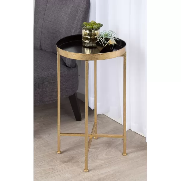 Kate and Laurel Celia Round Metal Foldable Tray Accent Table 14quot x 14quot x 2575quot Black and Silver Modern Minimalist Design and Magnetic TabletopGoldBlack