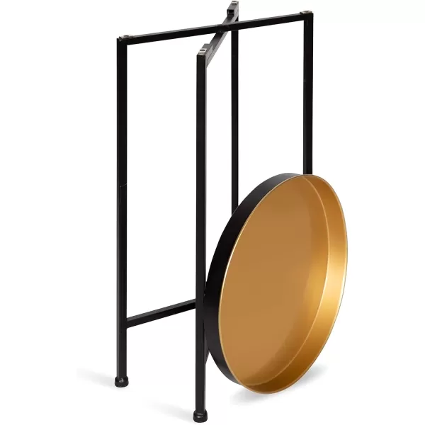 Kate and Laurel Celia Round Metal Foldable Tray Accent Table 14quot x 14quot x 2575quot Black and Silver Modern Minimalist Design and Magnetic TabletopBlackGold