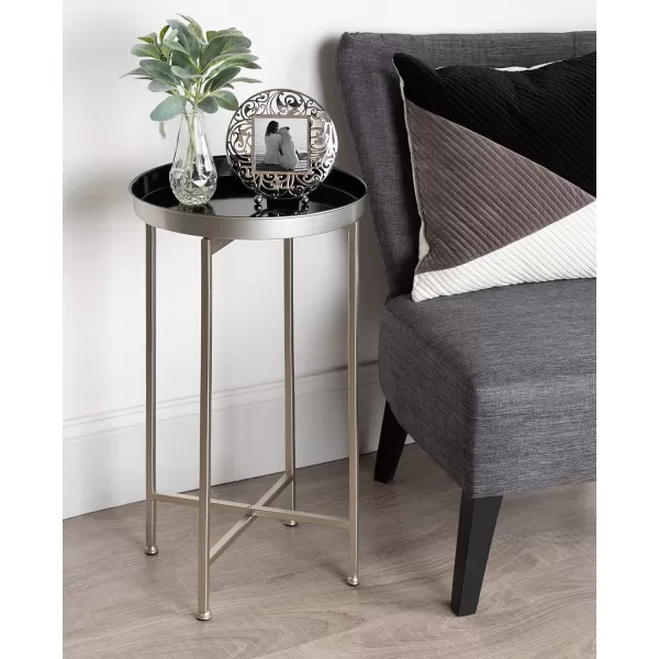 Kate and Laurel Celia Round Metal Foldable Tray Accent Table 14quot x 14quot x 2575quot Black and Silver Modern Minimalist Design and Magnetic TabletopSilverBlack