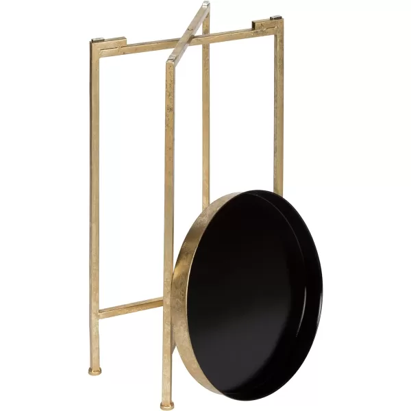 Kate and Laurel Celia Round Metal Foldable Tray Accent Table Black with Gold Base