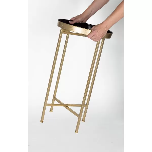 Kate and Laurel Celia Round Metal Foldable Tray Accent Table Black with Gold Base