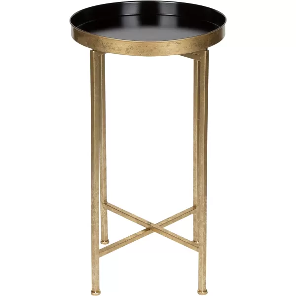 Kate and Laurel Celia Round Metal Foldable Tray Accent Table Black with Gold Base