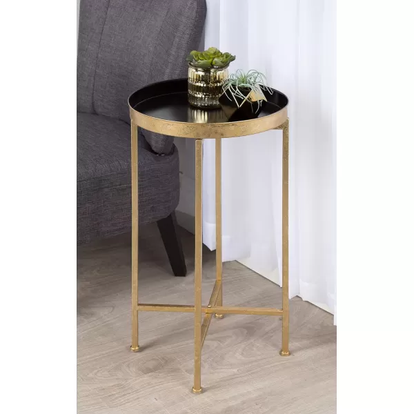 Kate and Laurel Celia Round Metal Foldable Tray Accent Table Black with Gold Base